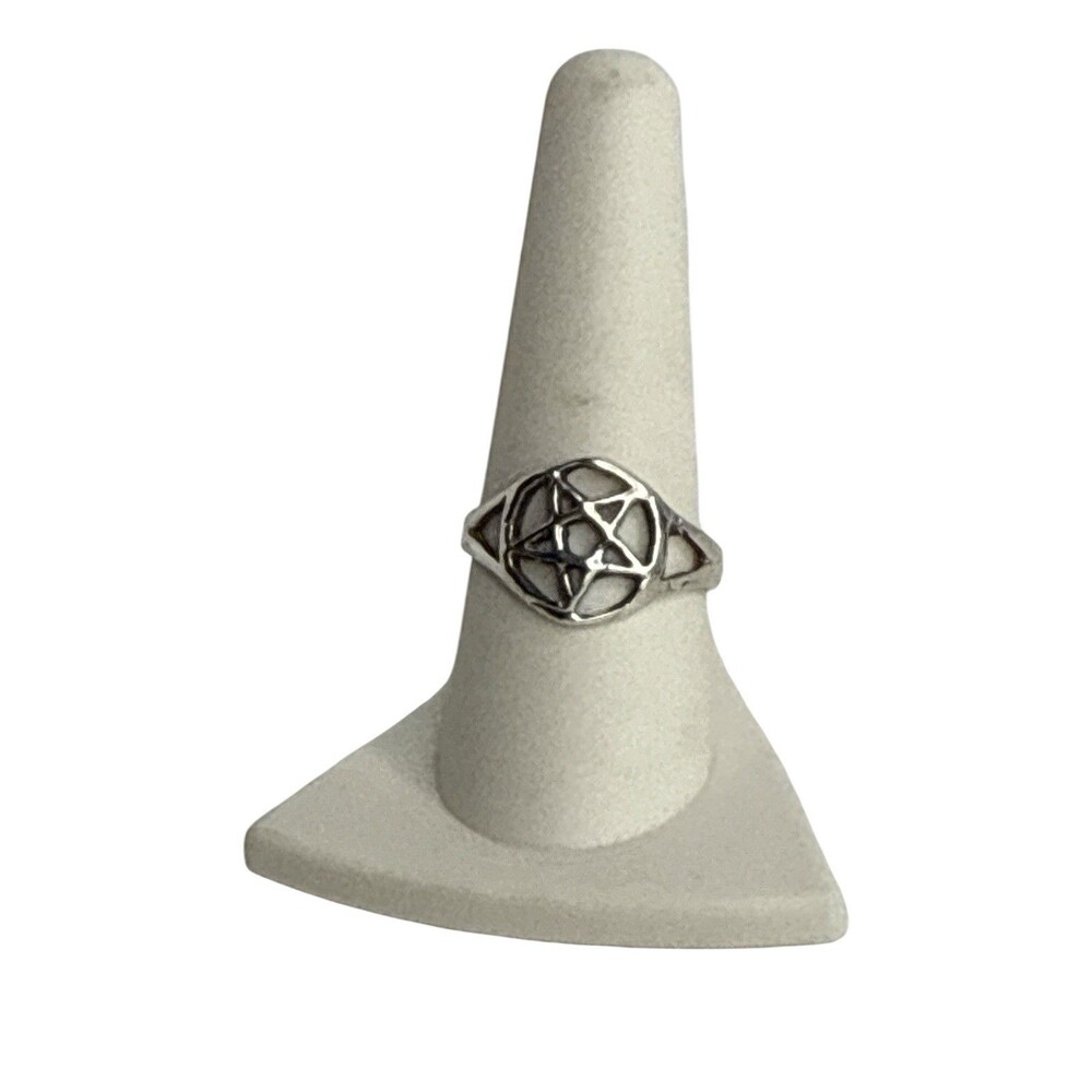 925 Sterling Silver Pentacle Pentagram Star Ring Size 9 Wiccan Pagan Gothic